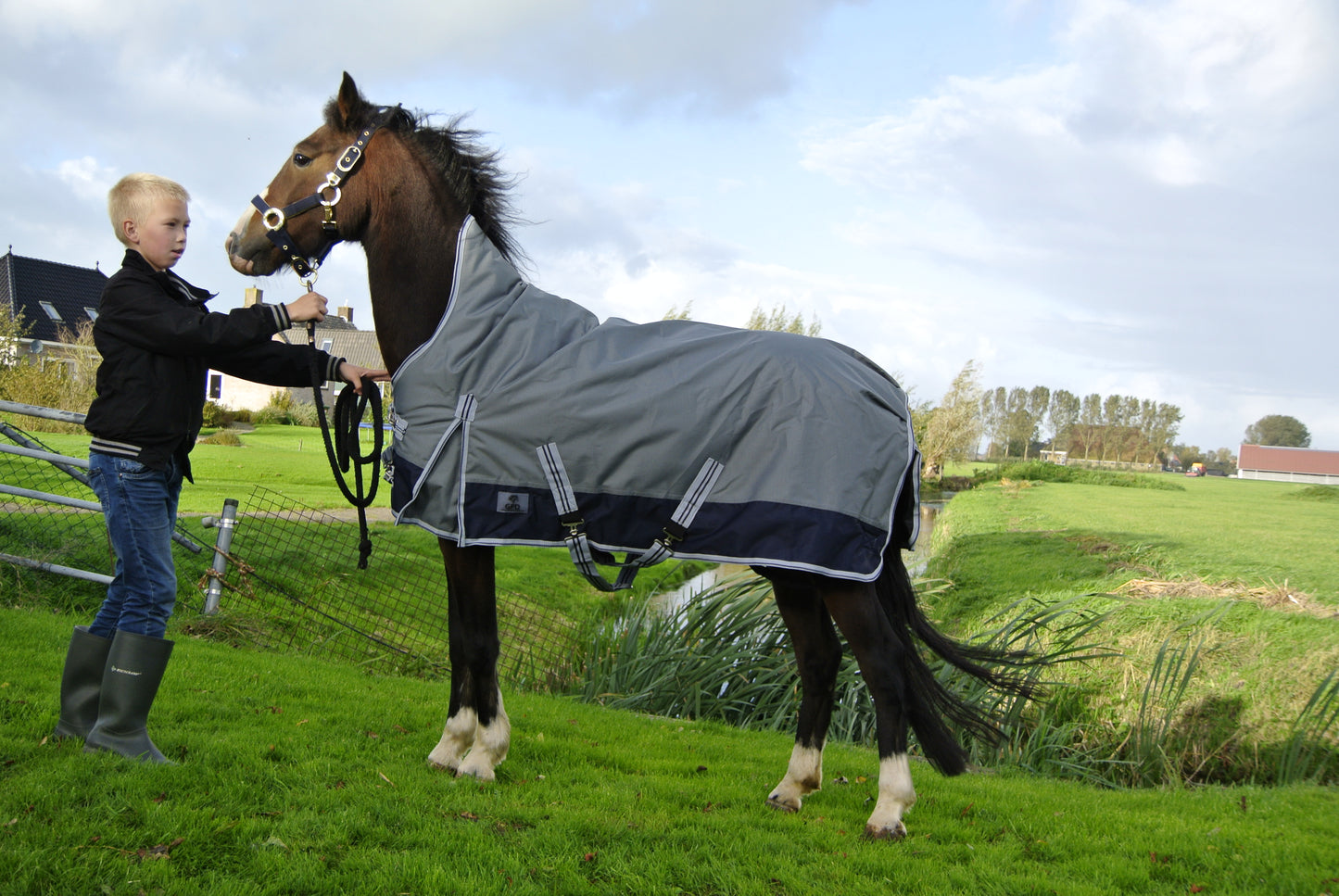 Buitendeken Halve hals 450 gram Navy/grijs
