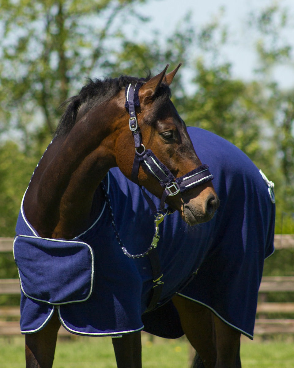 Deken fleece ornament blauw/zilver