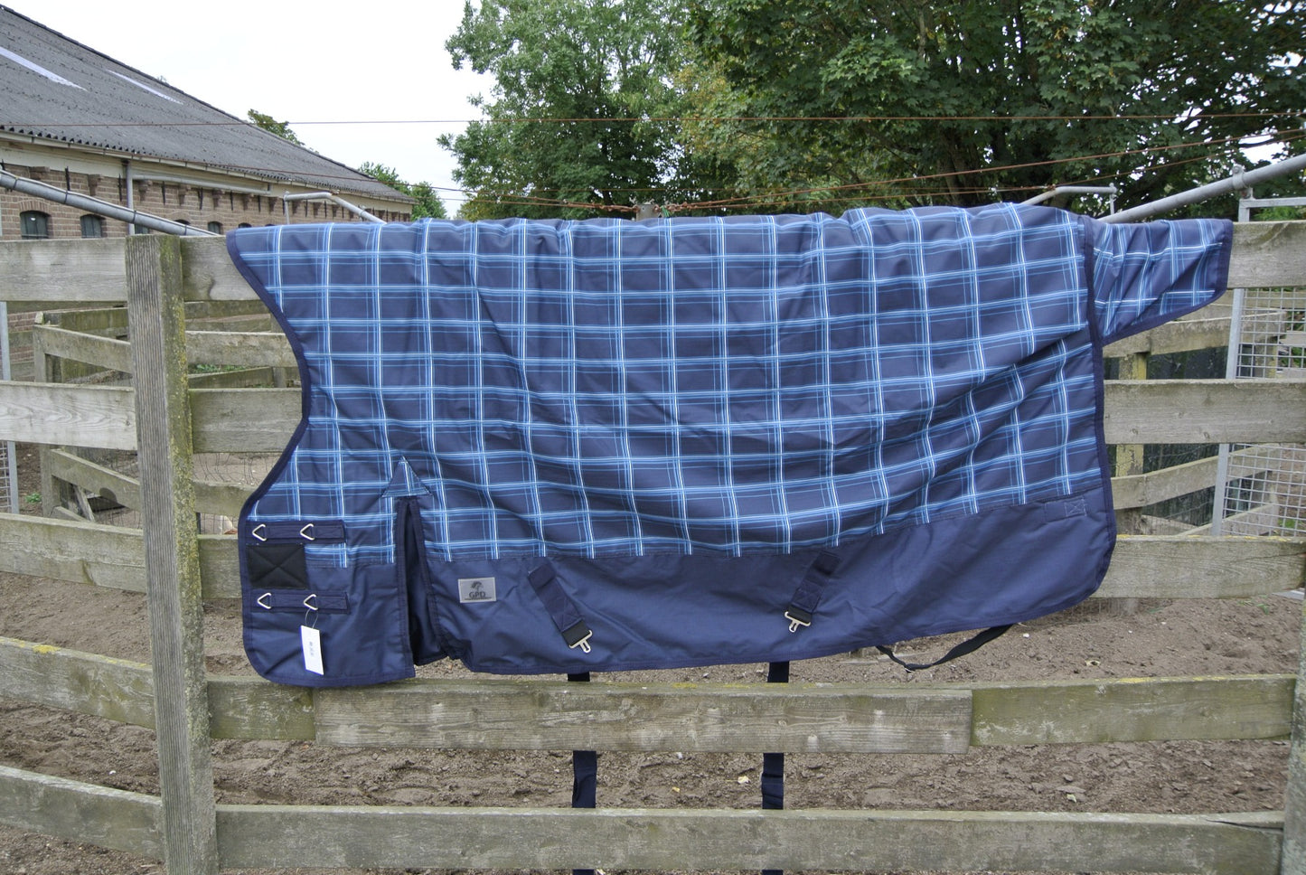Couverture de pluie de luxe à demi-col 300 grammes, motif à carreaux bleus
