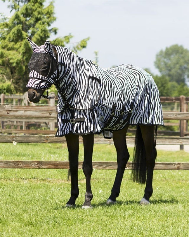 Vliegendeken met losse hals en buikflap, incl. masker Zebra