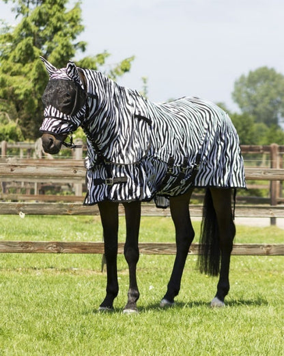 Vliegendeken met losse hals en buikflap, incl. masker Zebra