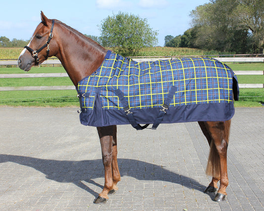 Buitendeken 200 gram Navy/gele ruit