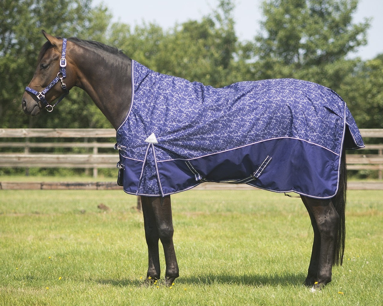 Regendeken luxe 0 gram met fleecevoering met halve hals Lightning paardendeken