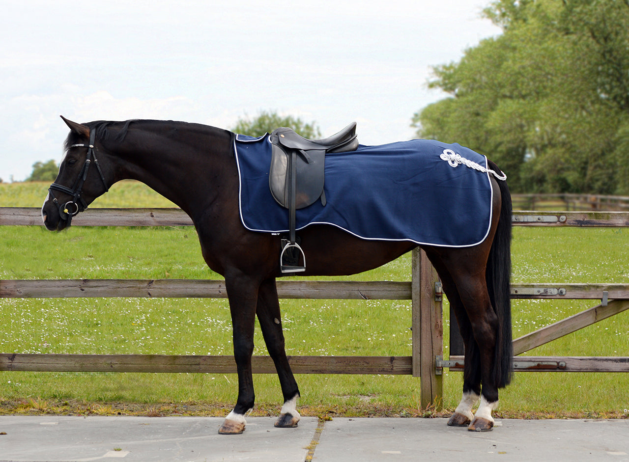 Uitrijdeken fleece blauw/zilver met ornament