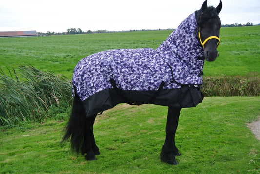 Regendeken 150gram met afneembare hals paars/zwart Buitendeken